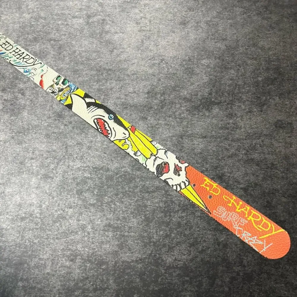 Ed Hardy Men’s 34 Surf Crazy Reversible Tattoo Belt Skull Pin Up Y2K McBling